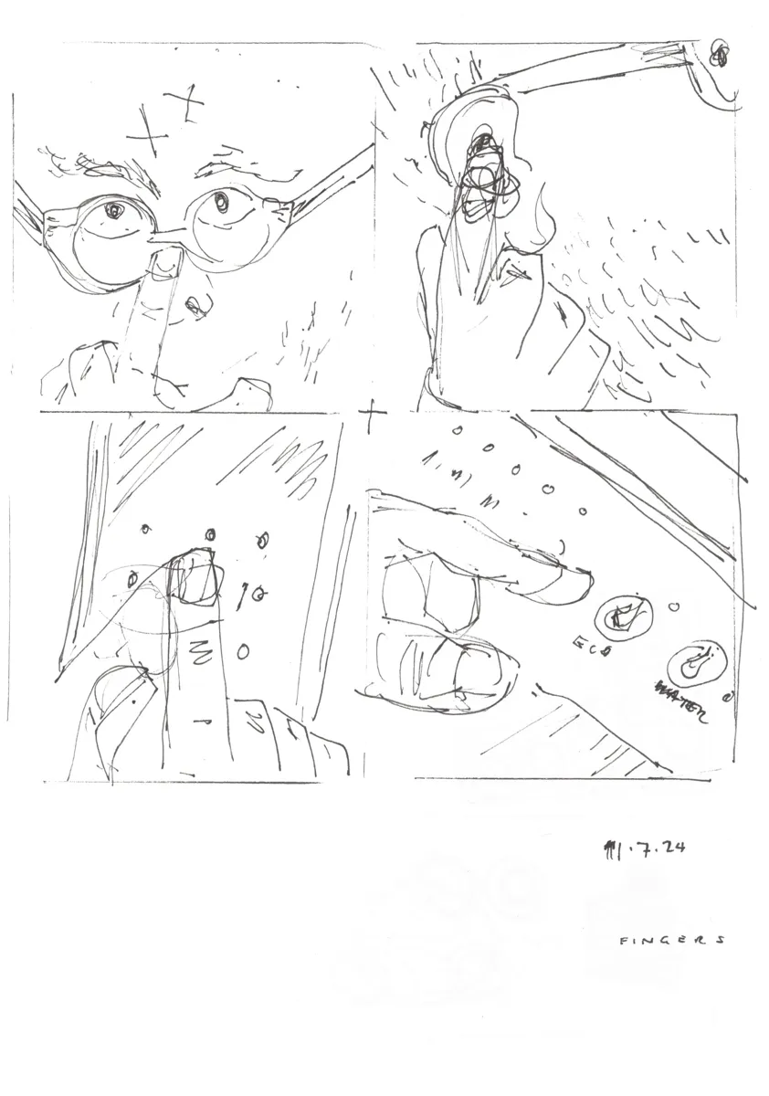 A 4-panel drawing on A4 paper.