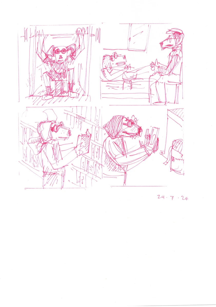 A 4-panel cartoon on A4 paper.