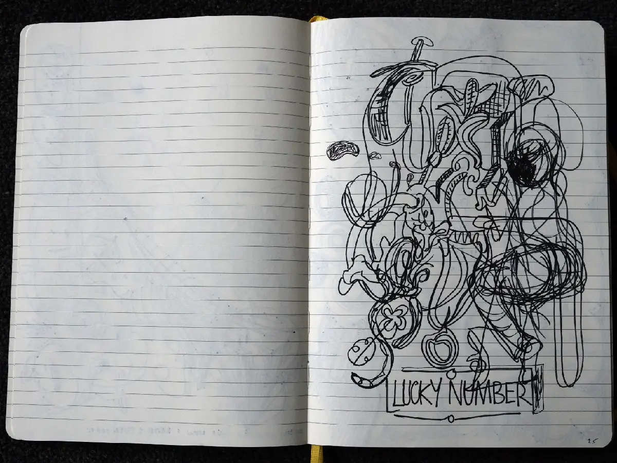 Lucky Number sketchbook page.