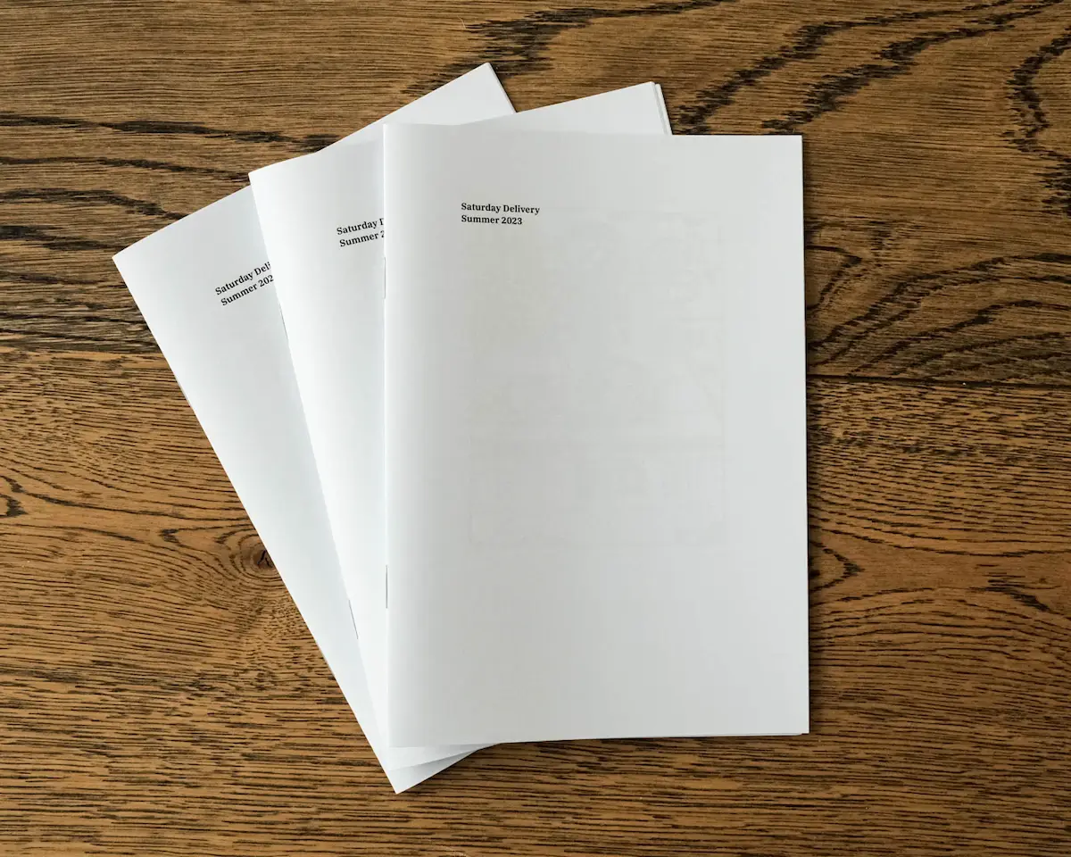 Three copies of the zine Saturday Delivery.