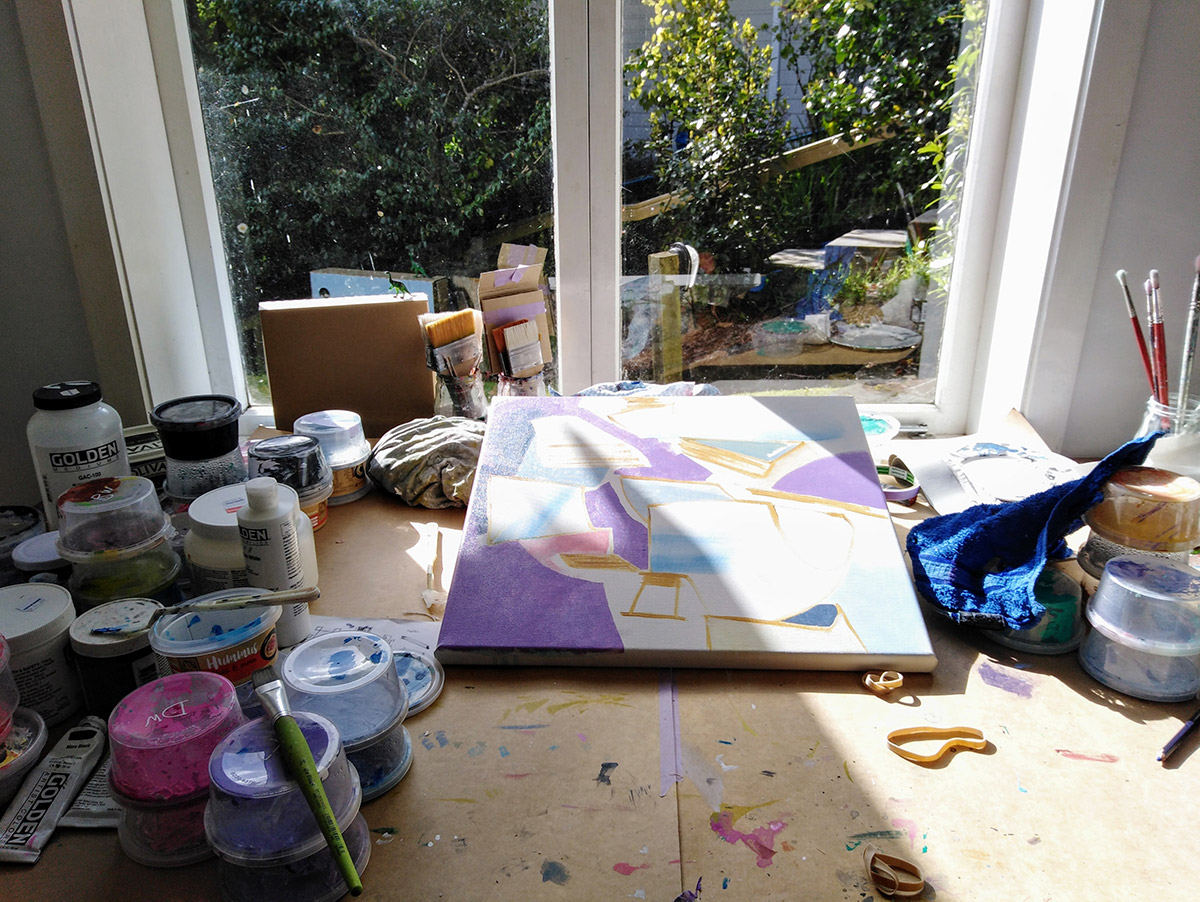 Studio table top in the sunshine. 
