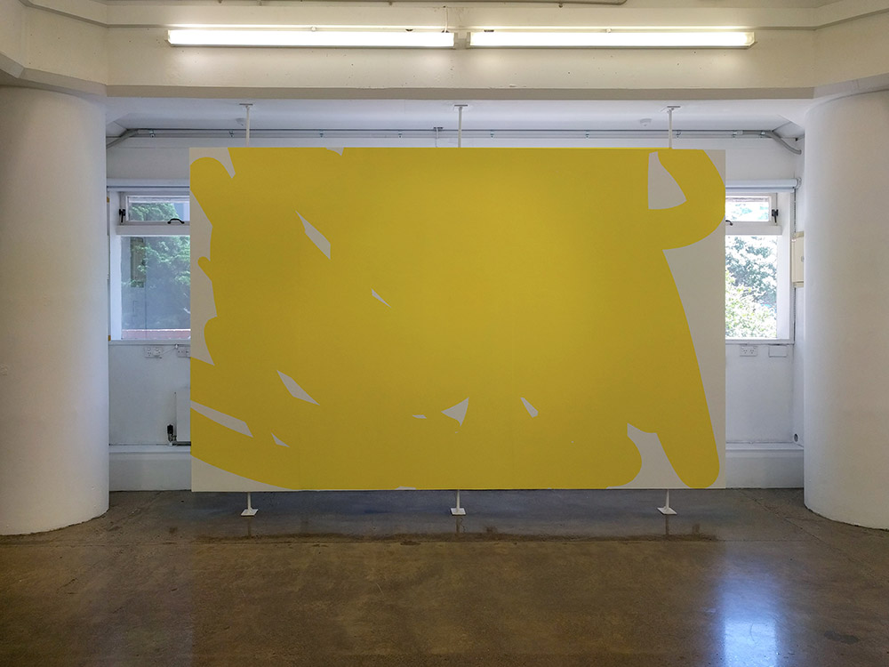Yellow wall work on floating screen - mock up